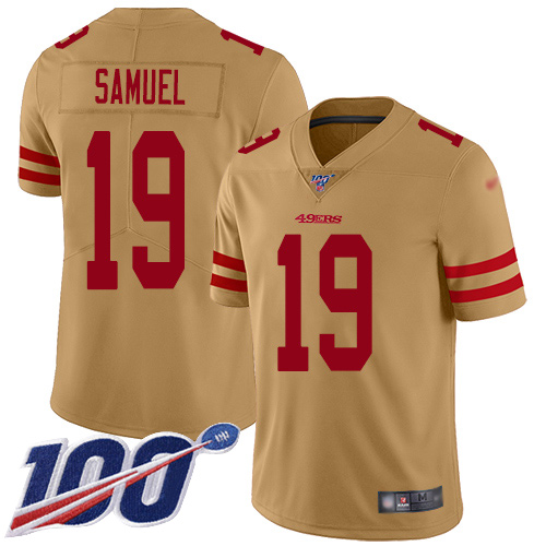 49ers #19 Deebo Samuel Gold Men's Stitched Football Limited Inverted Legend 100th Season Jersey