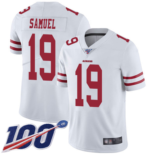 49ers #19 Deebo Samuel White Men's Stitched Football 100th Season Vapor Limited Jersey