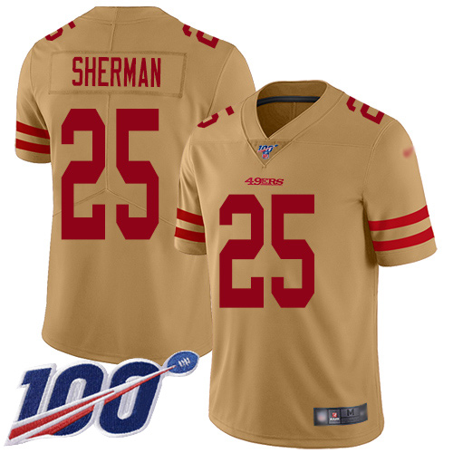 49ers #25 Richard Sherman Gold Men's Stitched Football Limited Inverted Legend 100th Season Jersey