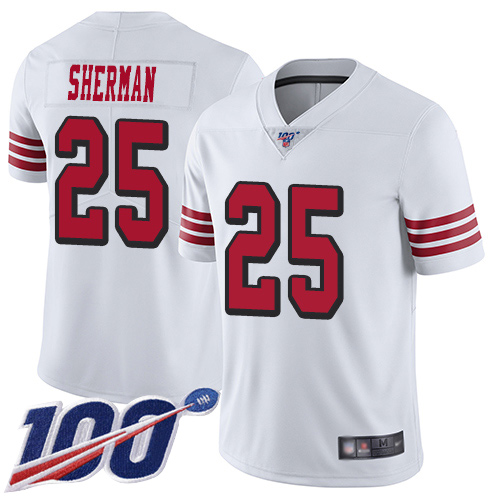 49ers #25 Richard Sherman White Rush Men's Stitched Football Limited 100th Season Jersey
