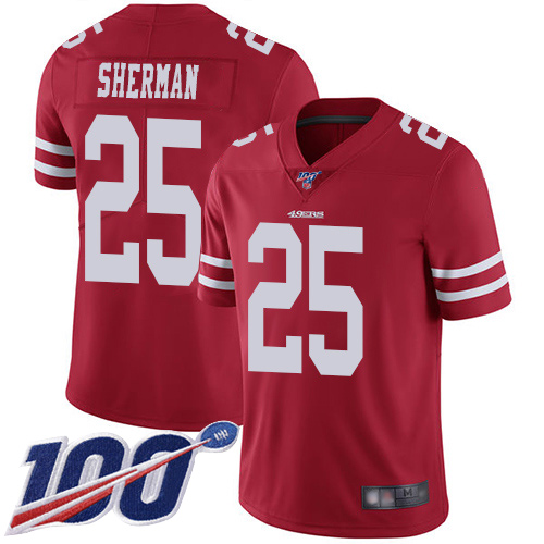49ers #25 Richard Sherman Red Team Color Men's Stitched Football 100th Season Vapor Limited Jersey