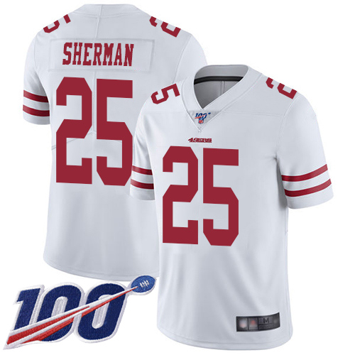 49ers #25 Richard Sherman White Men's Stitched Football 100th Season Vapor Limited Jersey