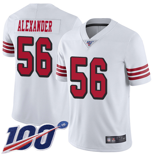 49ers #56 Kwon Alexander White Rush Men's Stitched Football Limited 100th Season Jersey