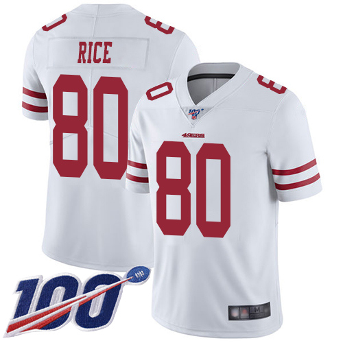 49ers #80 Jerry Rice White Men's Stitched Football 100th Season Vapor Limited Jersey