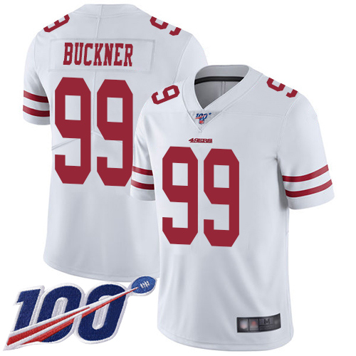 49ers #99 DeForest Buckner White Men's Stitched Football 100th Season Vapor Limited Jersey