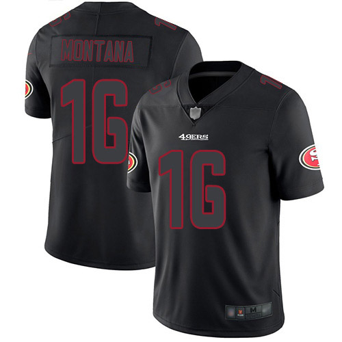 49ers #16 Joe Montana Black Men's Stitched Football Limited Rush Impact Jersey