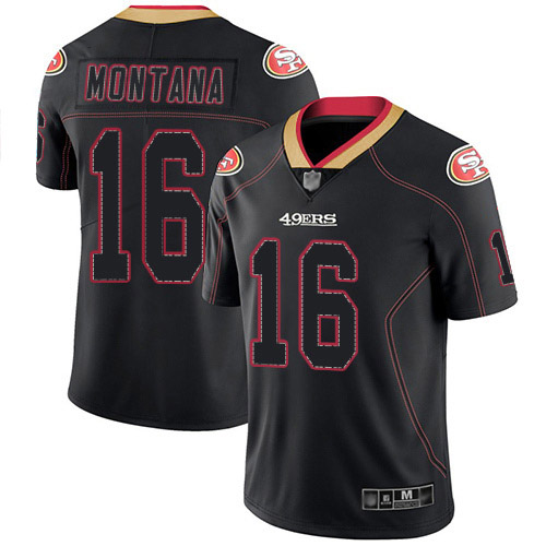49ers #16 Joe Montana Lights Out Black Men's Stitched Football Limited Rush Jersey