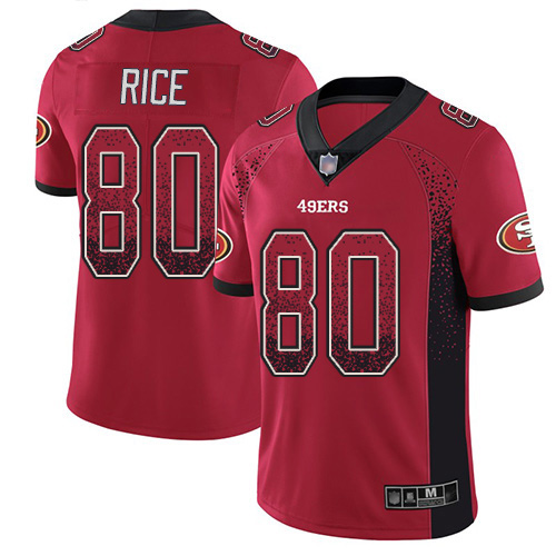 49ers #80 Jerry Rice Red Team Color Men's Stitched Football Limited Rush Drift Fashion Jersey