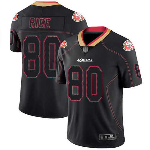 49ers #80 Jerry Rice Lights Out Black Men's Stitched Football Limited Rush Jersey