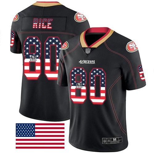 49ers #80 Jerry Rice Black Men's Stitched Football Limited Rush USA Flag Jersey