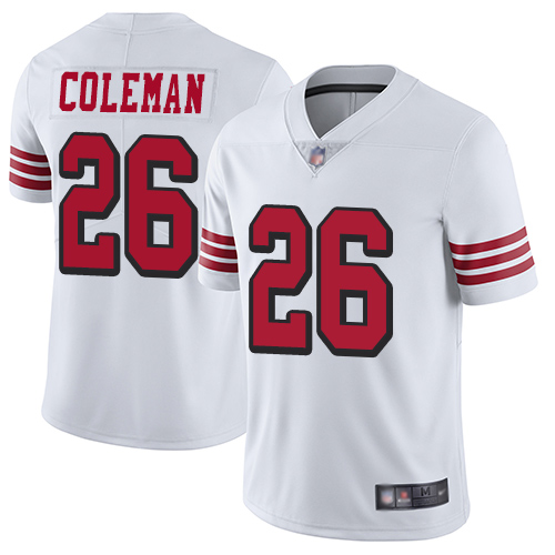 49ers #26 Tevin Coleman White Rush Men's Stitched Football Vapor Untouchable Limited Jersey