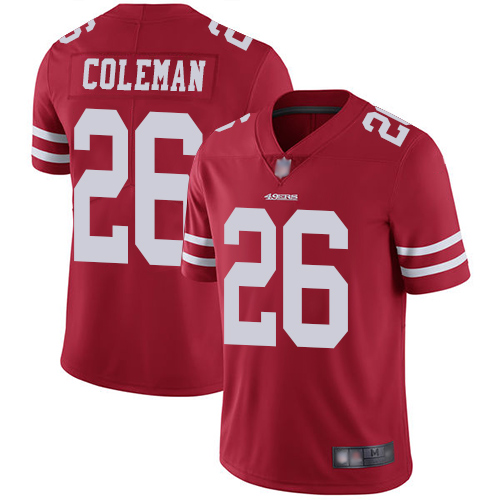 49ers #26 Tevin Coleman Red Team Color Men's Stitched Football Vapor Untouchable Limited Jersey