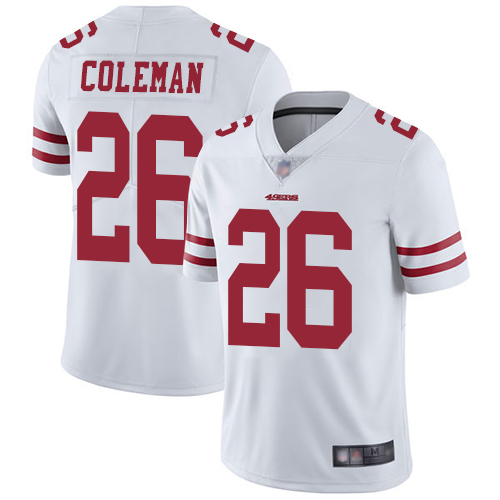 49ers #26 Tevin Coleman White Men's Stitched Football Vapor Untouchable Limited Jersey