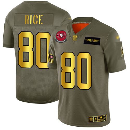 49ers #80 Jerry Rice Camo/Gold Men's Stitched Football Limited 2019 Salute To Service Jersey
