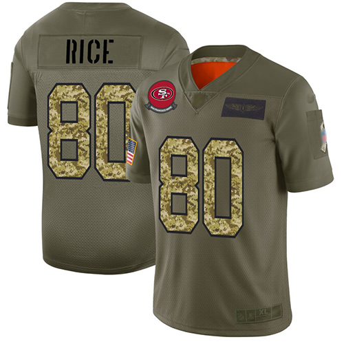 49ers #80 Jerry Rice Olive/Camo Men's Stitched Football Limited 2019 Salute To Service Jersey