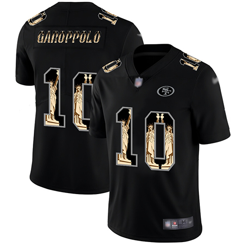 49ers #10 Jimmy Garoppolo Black Men's Stitched Football Limited Statue of Liberty Jersey