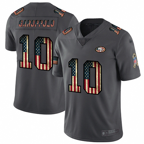 49ers #10 Jimmy Garoppolo Carbon Black Men's Stitched Football Limited Retro Flag Jersey
