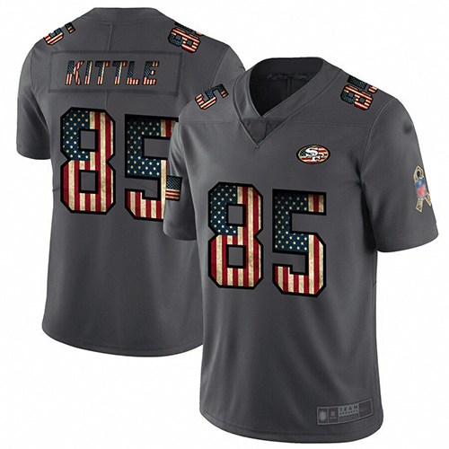 49ers #85 George Kittle Carbon Black Men's Stitched Football Limited Retro Flag Jersey