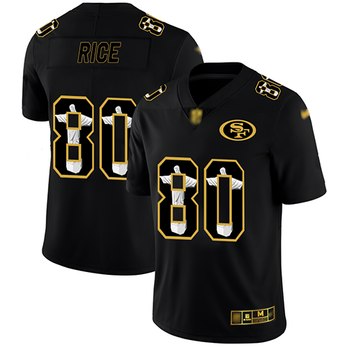 49ers #80 Jerry Rice Black Men's Stitched Football Limited Jesus Faith Jersey