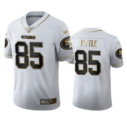 49ers #85 George Kittle White Men's Stitched Football Limited Golden Edition Jersey