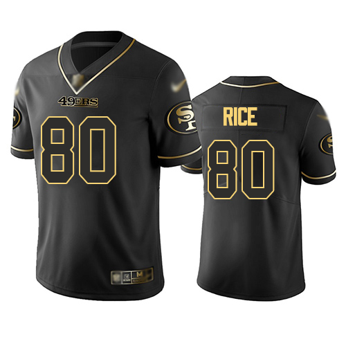 49ers #80 Jerry Rice Black Men's Stitched Football Limited Golden Edition Jersey