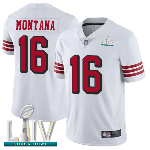 49ers #16 Joe Montana White Rush Super Bowl LIV Bound Men's Stitched Football Vapor Untouchable Limited Jersey