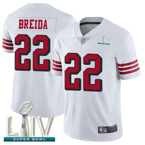 49ers #22 Matt Breida White Rush Super Bowl LIV Bound Men's Stitched Football Vapor Untouchable Limited Jersey
