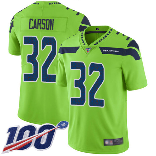 Seahawks #32 Chris Carson Green Men's Stitched Football Limited Rush 100th Season Jersey