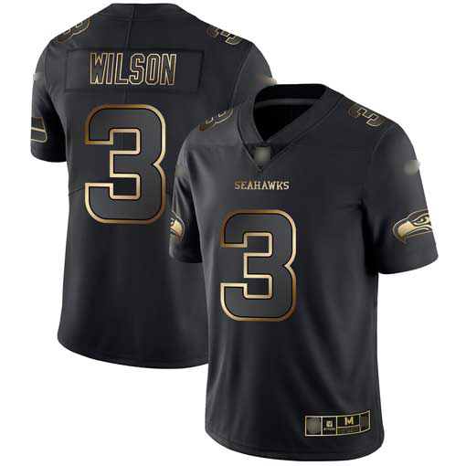 Seahawks #3 Russell Wilson Black/Gold Men's Stitched Football Vapor Untouchable Limited Jersey