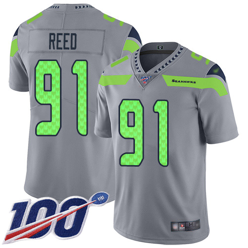 Seahawks #90 Jarran Reed Gray Men's Stitched Football Limited Inverted Legend 100th Season Jersey