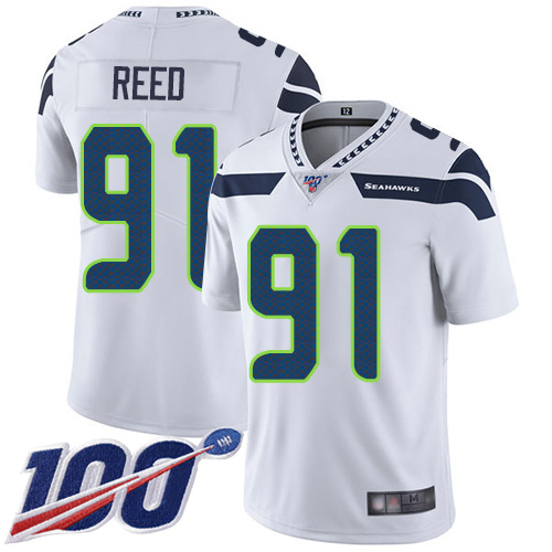 Seahawks #90 Jarran Reed White Men's Stitched Football 100th Season Vapor Limited Jersey
