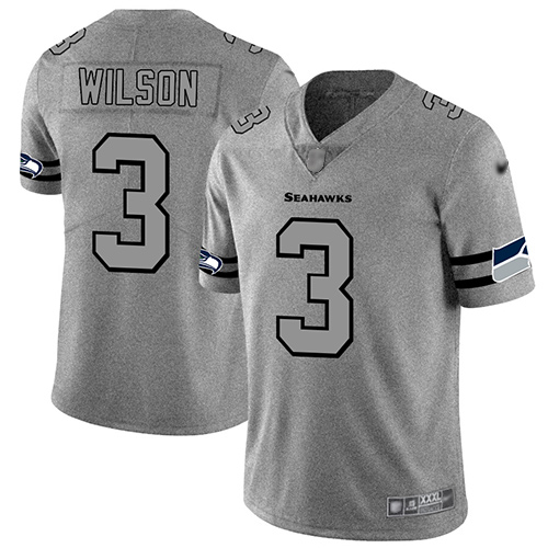 Seahawks #3 Russell Wilson Gray Men's Stitched Football Limited Team Logo Gridiron Jersey