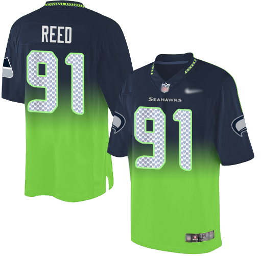Seahawks #91 Jarran Reed Steel Blue/Green Men's Stitched Football Elite Fadeaway Fashion Jersey