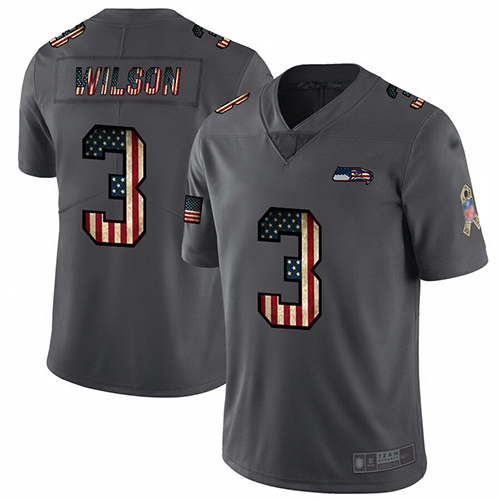 Seahawks #3 Russell Wilson Carbon Black Men's Stitched Football Limited Retro Flag Jersey