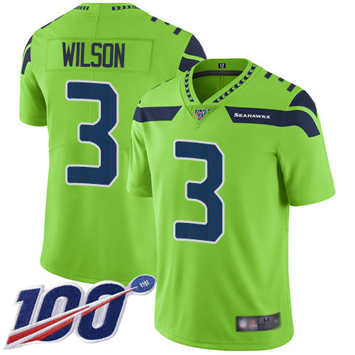 Seahawks #3 Russell Wilson Green Men's Stitched Football Limited Rush 100th Season Jersey Seahawks #3 Russell Wilson Green Men's Stitched Football Limited Rush 100th Season Jersey
