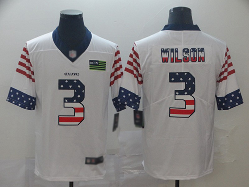 Seahawks #3 Russell Wilson White Men's Stitched Football Limited Independence Day Jersey