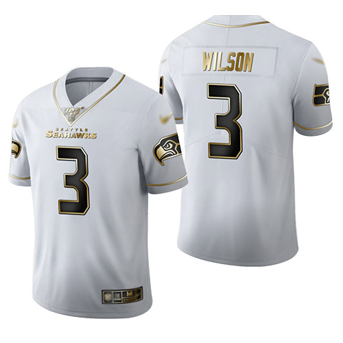 Seahawks #3 Russell Wilson White Men's Stitched Football Limited Golden Edition Jersey