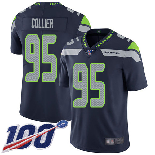 Seahawks #95 L.J. Collier Steel Blue Team Color Men's Stitched Football 100th Season Vapor Limited Jersey