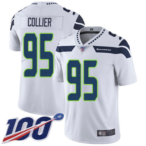Seahawks #95 L.J. Collier White Men's Stitched Football 100th Season Vapor Limited Jersey