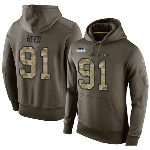 Football Men's Seattle Seahawks #91 Jarran Reed Stitched Green Olive Salute To Service KO Performance Hoodie