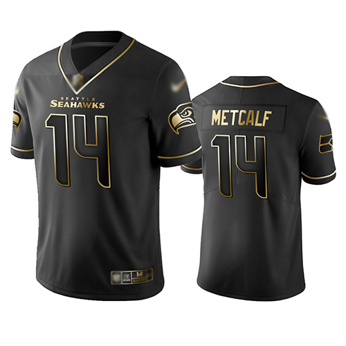 Seahawks #14 D.K. Metcalf Black Men's Stitched Football Limited Golden Edition Jersey