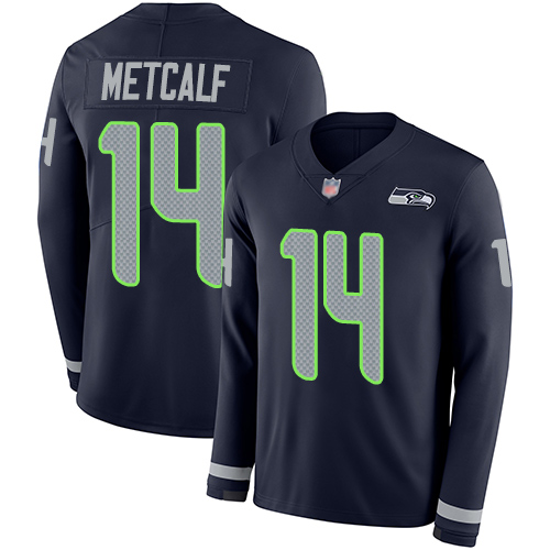 Seahawks #14 D.K. Metcalf Steel Blue Team Color Men's Stitched Football Limited Therma Long Sleeve Jersey Seahawks #14 D.K. Metcalf Steel Blue Team Color Men's Stitched Football Limited Therma Long Sleeve Jersey