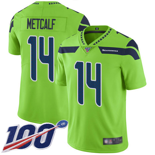 Seahawks #14 D.K. Metcalf Green Men's Stitched Football Limited Rush 100th Season Jersey