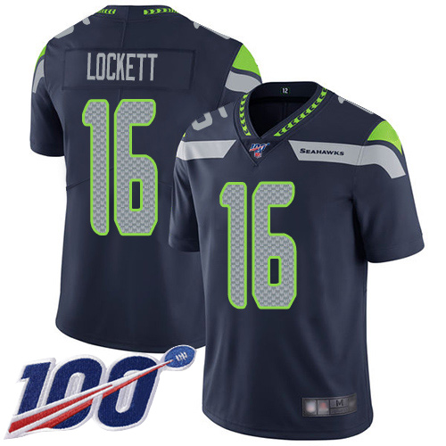 Seahawks #16 Tyler Lockett Steel Blue Team Color Men's Stitched Football 100th Season Vapor Limited Jersey