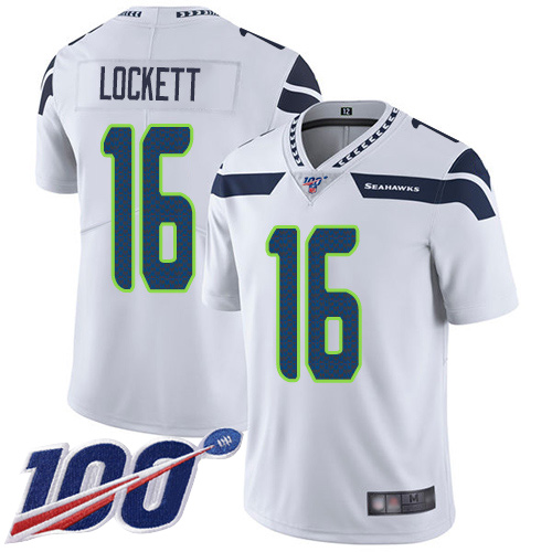 Seahawks #16 Tyler Lockett White Men's Stitched Football 100th Season Vapor Limited Jersey