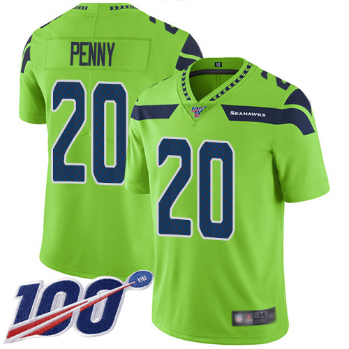 Seahawks #20 Rashaad Penny Green Men's Stitched Football Limited Rush 100th Season Jersey