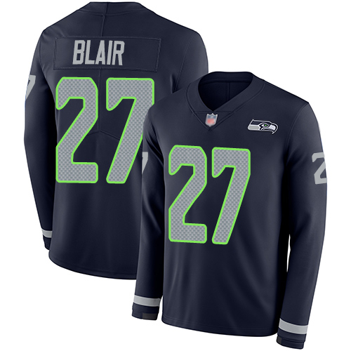 Seahawks #27 Marquise Blair Steel Blue Team Color Men's Stitched Football Limited Therma Long Sleeve Jersey Seahawks #27 Marquise Blair Steel Blue Team Color Men's Stitched Football Limited Therma Long Sleeve Jersey