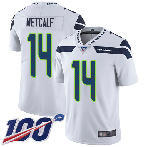 Seahawks #14 D.K. Metcalf White Men's Stitched Football 100th Season Vapor Limited Jersey