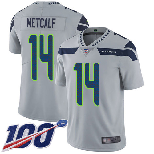 Seahawks #14 D.K. Metcalf Grey Alternate Men's Stitched Football 100th Season Vapor Limited Jersey