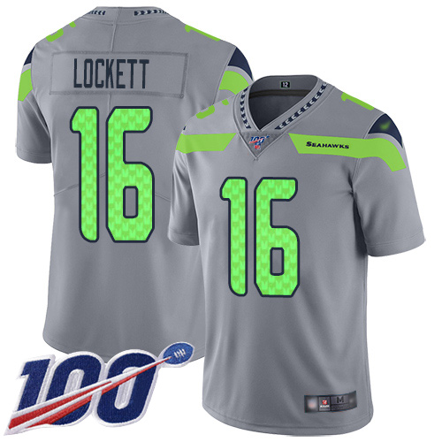 Seahawks #16 Tyler Lockett Gray Men's Stitched Football Limited Inverted Legend 100th Season Jersey